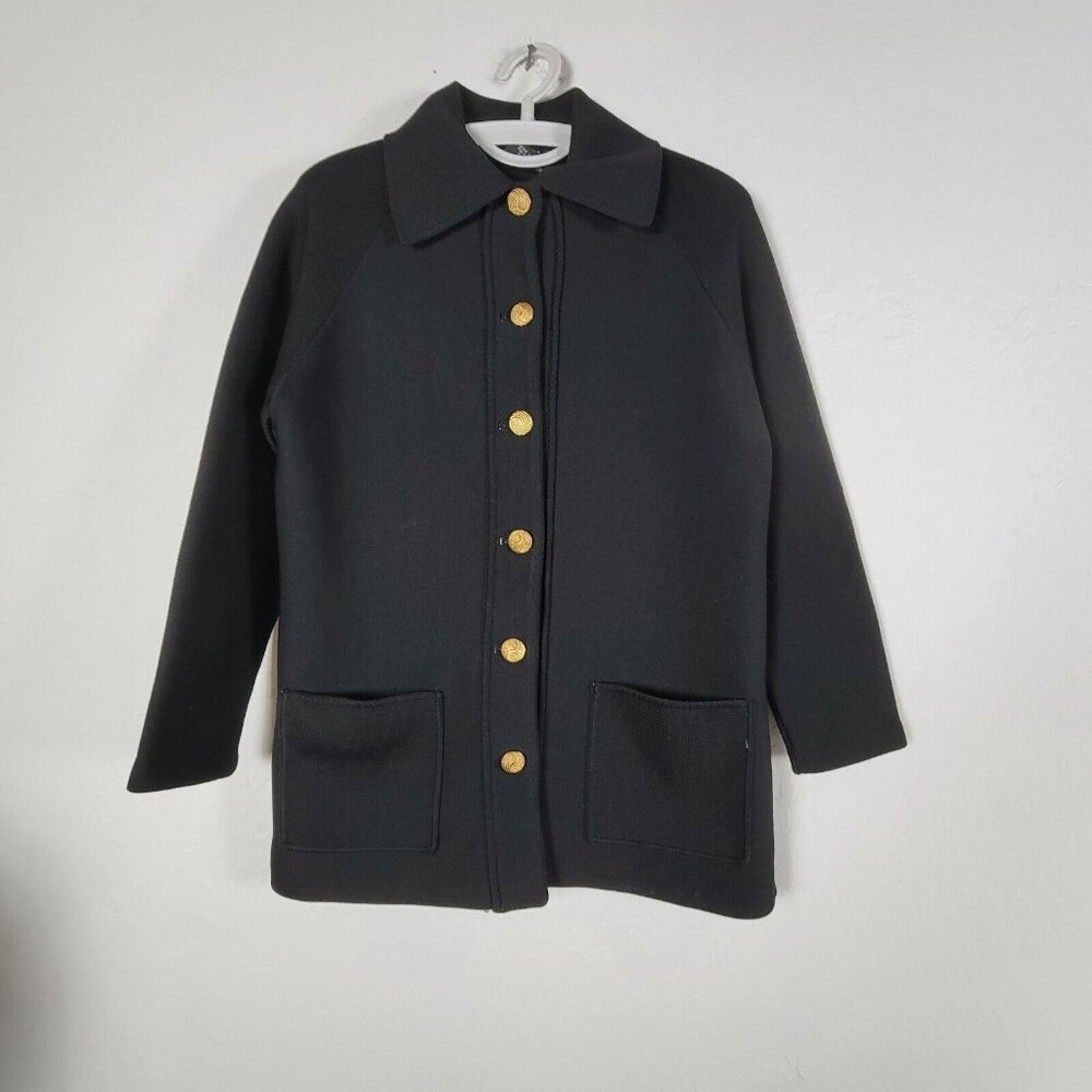 Vintage 1960 Hedy Knits of California Womens Button Up Black Jacket Medium Black